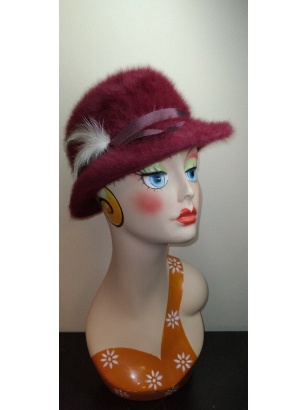 Vintage Antique Millinery Maroon / Wine Rabbit Fur Fedora Cap Hat MEDIUM USED - Picture 1 of 5